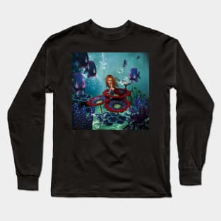 Cute mermaid in the deep ocean Long Sleeve T-Shirt